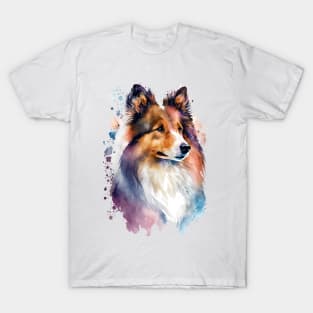 Colorful Shetland Sheepdog Watercolor Art T-Shirt